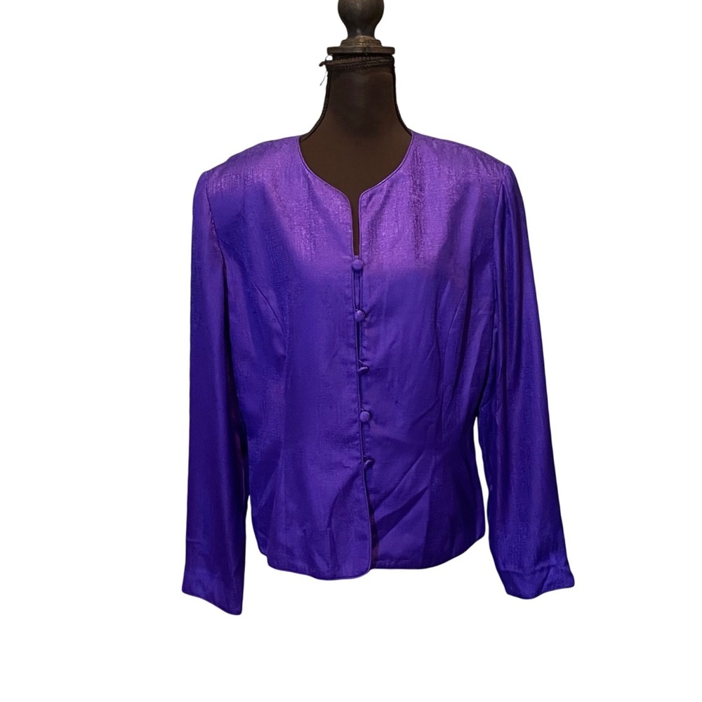 Adrianna Papell Purple 100%‎ Silk Jacquard Button Front Blouse Size 14 Mob Wife